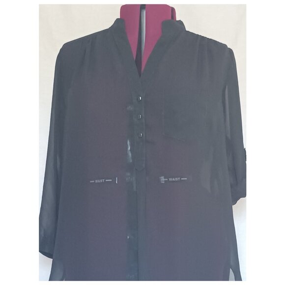 Dots Sheer Half Button Blouse Black Size 1X - Picture 1 of 6